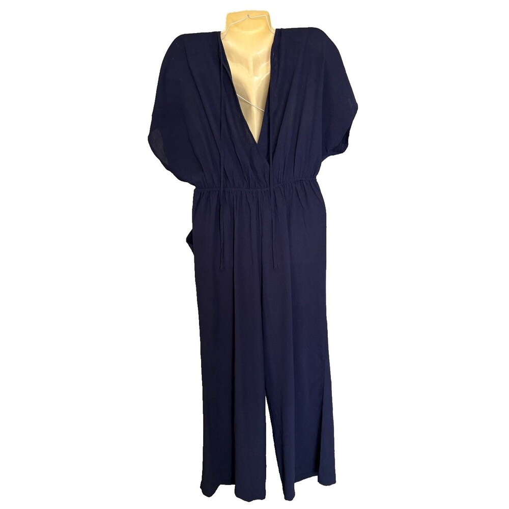 Cupshe L V-Neck Short Sleeve Straight Leg Jumpsuit navy - Picture 4 of 11